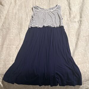 Women’s Maternity/Nursing Navy and White Striped Sleeveless Dress